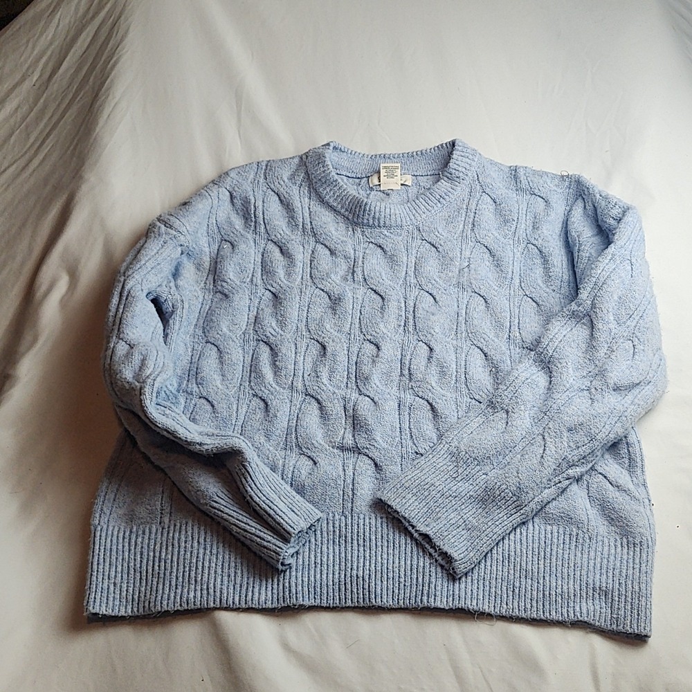 Jessica Simpson Cable Knit Crewneck Sweater Light Blue Women's Size Large